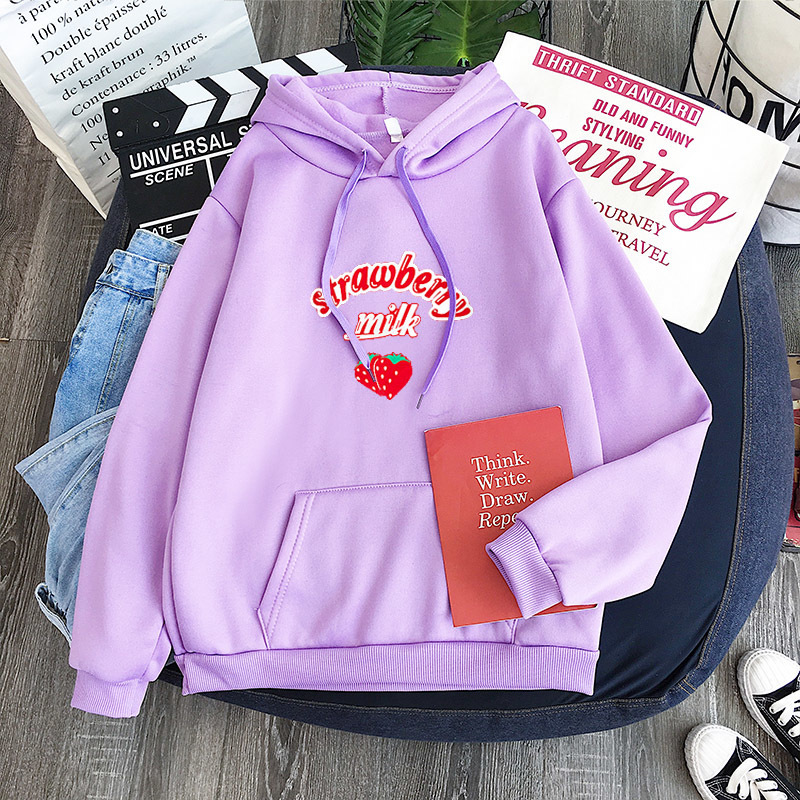 Merry Pretty Pink Cute Strawberry Hoodie Sweatshirt Harajuku Milk Graphic Hooded Pullovers School Girls Tracksuit 2XL 201216