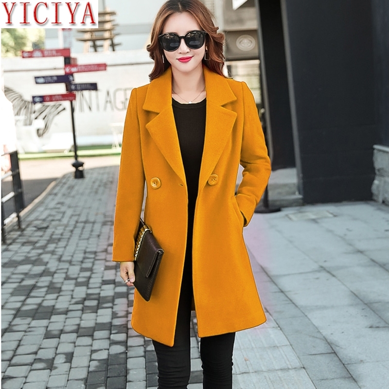 YICIYA Autumn Winter jacket women overcoat wool coat suits plus size 3xl 4xl large big long black slim blend clothes outerwear 210218