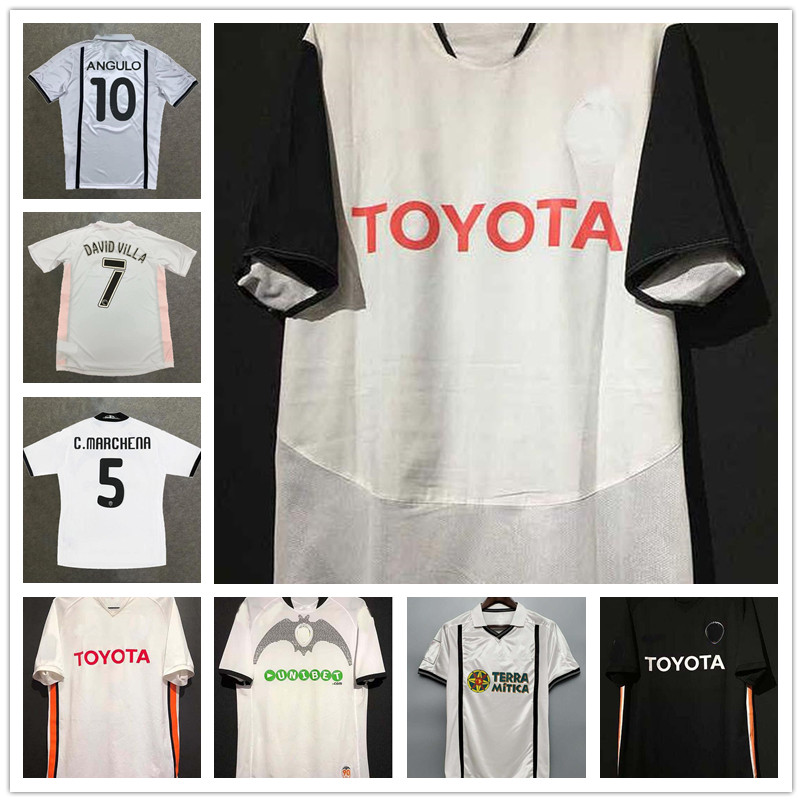 Jerseys Classique rétro Valencia 2000 2003 2004 2004 2004 Aimar Mendieta Angulo Vicente David Villa Home Shirt de football