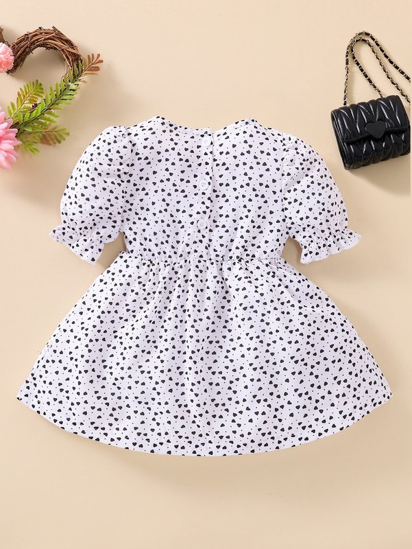 Baby Confetti Heart Print Puff Sleeve Button Back Dress SHE