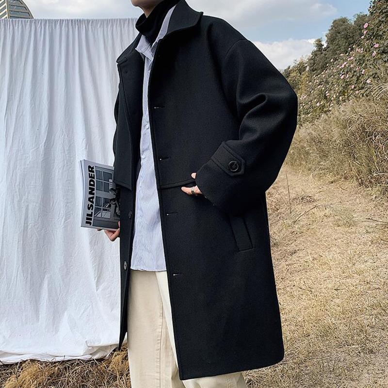 Men's Wool & Blends Winter Plus Velvet Woolen Coat Warm Fashion Casual Long Men Korean Oversize Mens Overcoat