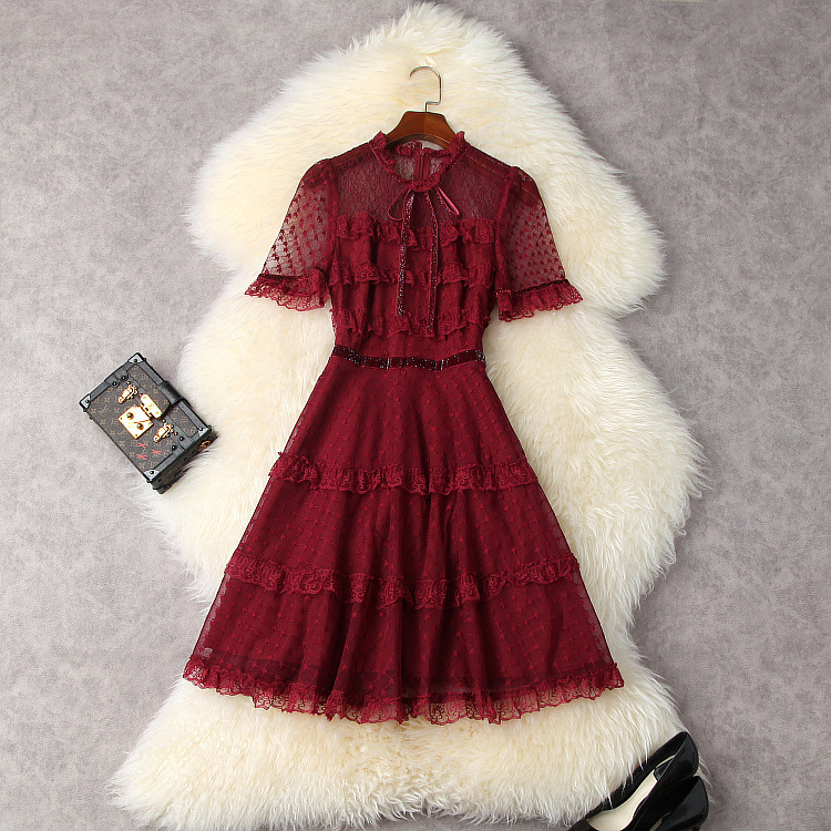 Europe and the United States women' clothing New Summer 2021 Short sleeved bow collar Fashion lace pleated dress, Red
Europe and the United States women' clothing New Summer 2021 Short sleeved bow collar Fashion lace pleated dress, Red