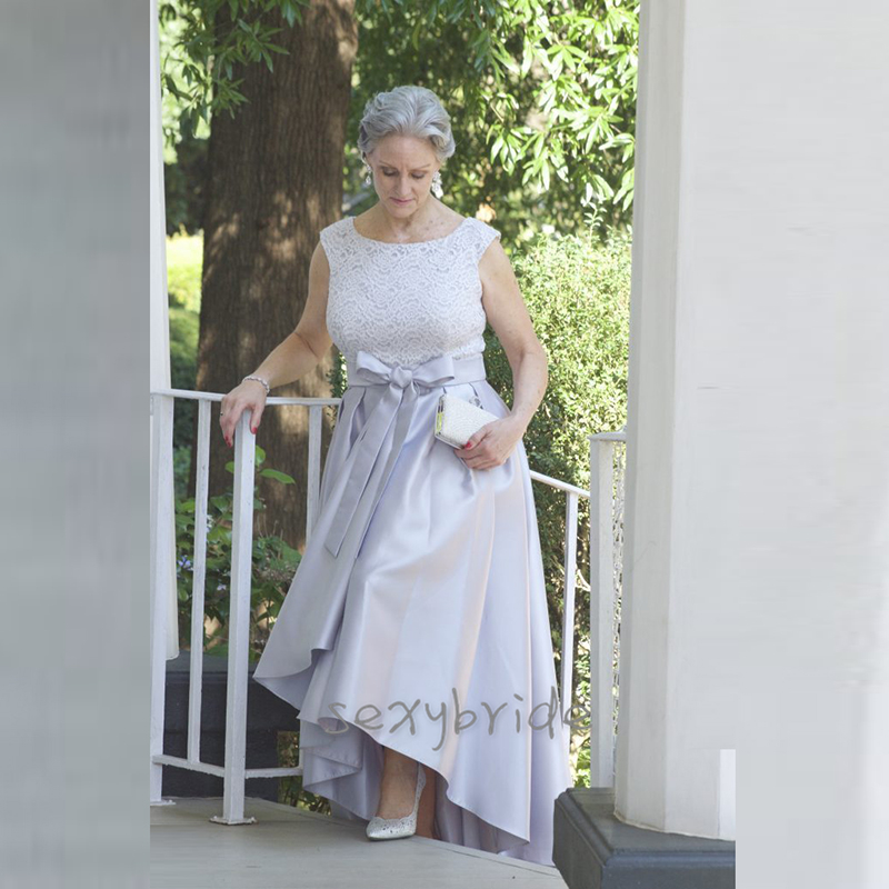 Elegant Lilac Mother Of The Bride Dresses With Pockets A-Line High Low Lace Satin Wedding Guest Party Dress Plus Size Cheap Evening Gowns