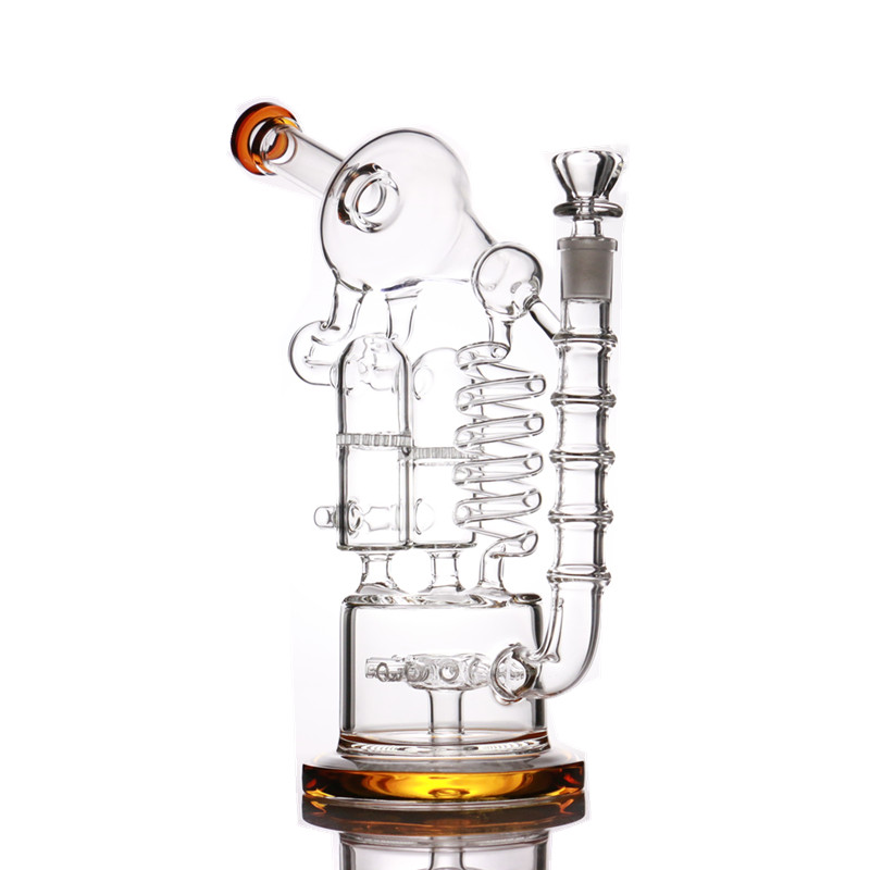 Big Bongs Recycler Glass Bong Oil Rig 13" Bongs Birdcage Big Water Pipes Bubbler Mobius Matrix Sidecar Beaker Heady 14mm Bowl Three Colors