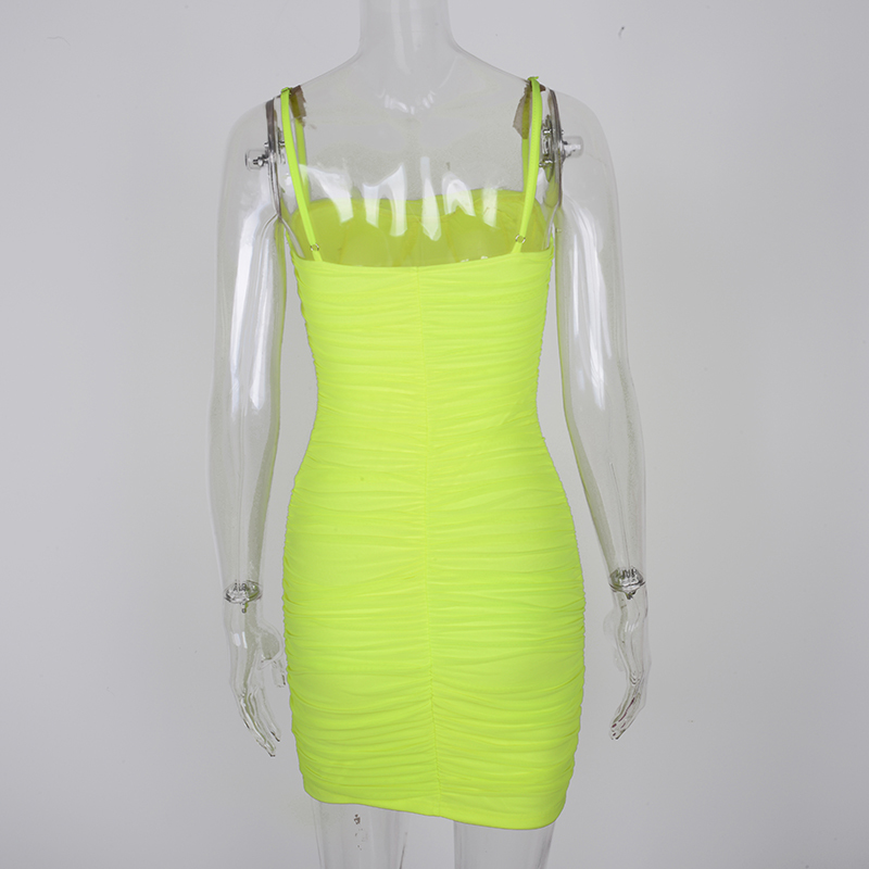 NewAsia Mesh Summer Dress Straps Sexy Bodycon Ruched Dress Woman Party Night Club Dress Women Vestidos Fashion Clothes 210309