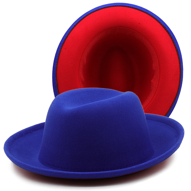 New Autumn Winter Women Men White and Red Patchwork Wool Felt Fedora Hats Roll Brim Party Wedding Formal Hat Vintage Cap