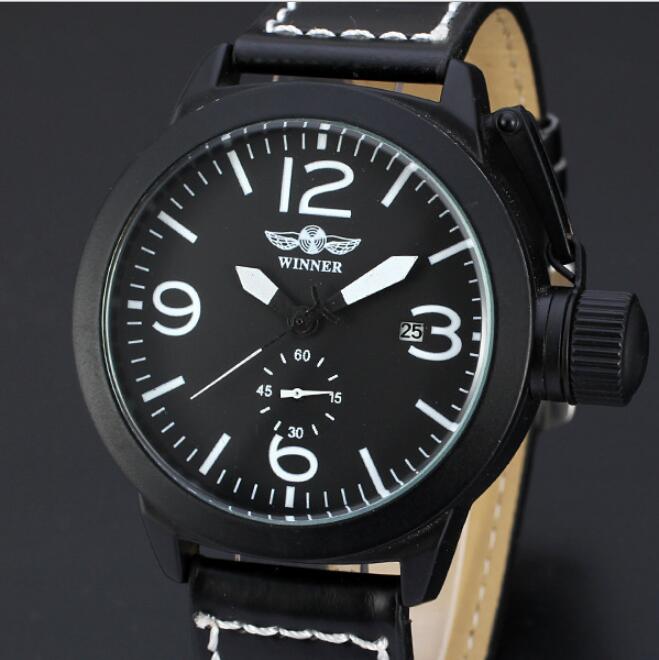 Top sell WINNER fashion Man watches Mens Automatic Watch Mechanical watch for man Leather strap Sport style WN53-4