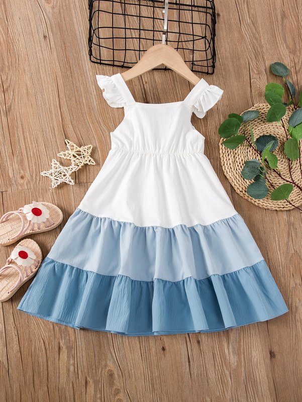 Toddler Girls Colorblock Ruffle Trim Cami Dress SHE