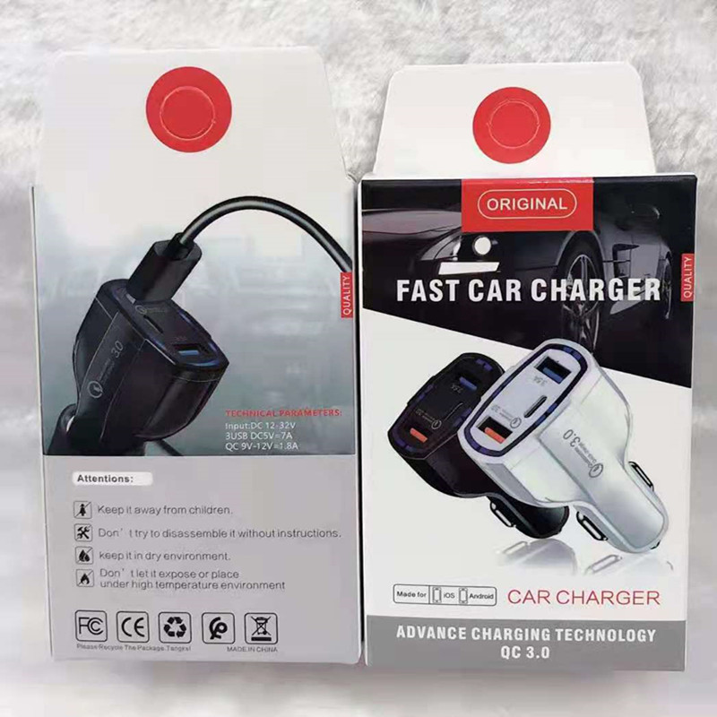 With box package USB C Car Chargers fast Charging type-C QC 3.0 PD 7A Charger Adapter for smart phone iPhone Samsung