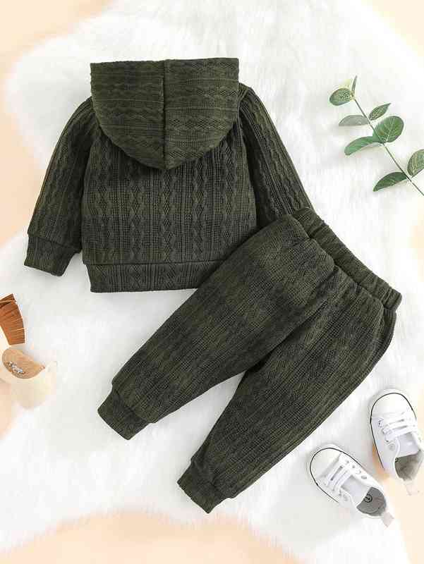 Baby Kangaroo Pocket Cable Textured Hoodie & Sweatpants SHE