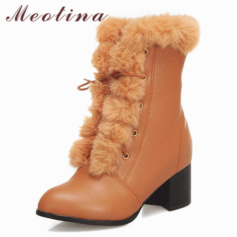 Meotina Winter Ankle Boots Women Boots Fur Square High Heels Short Boots Lace Up Pointed Toe Shoes Ladies Fall Large Size 33-46 210608, Black
Meotina Winter Ankle Boots Women Boots Fur Square High Heels Short Boots Lace Up Pointed Toe Shoes Ladies Fall Large Size 33-46 210608, Black