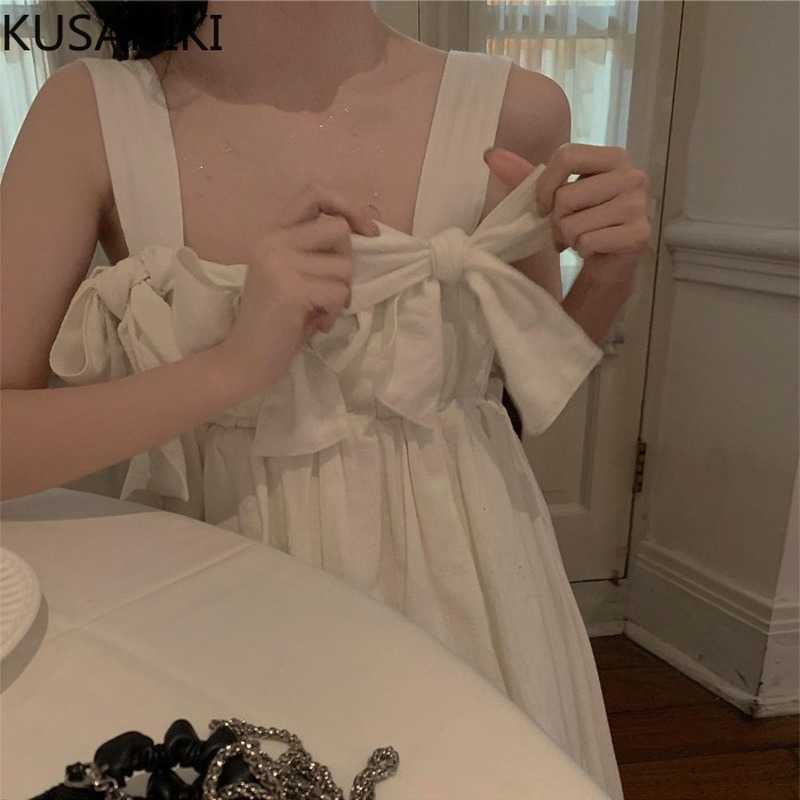 KUSAHIKI Korean Sweet Bowknot Dress Summer Square Collar Spaghetti Strap Vestidos Femme High Waist A-line Dresses 6J070 210602, White
KUSAHIKI Korean Sweet Bowknot Dress Summer Square Collar Spaghetti Strap Vestidos Femme High Waist A-line Dresses 6J070 210602, White