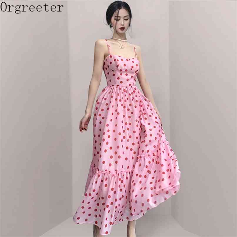 Summer Sweet Pink Dot Spaghetti Straps Dress for Women Fashion Slim Big Swing Long Robe Femme Beach Sundress Vestidos 210602
Summer Sweet Pink Dot Spaghetti Straps Dress for Women Fashion Slim Big Swing Long Robe Femme Beach Sundress Vestidos 210602