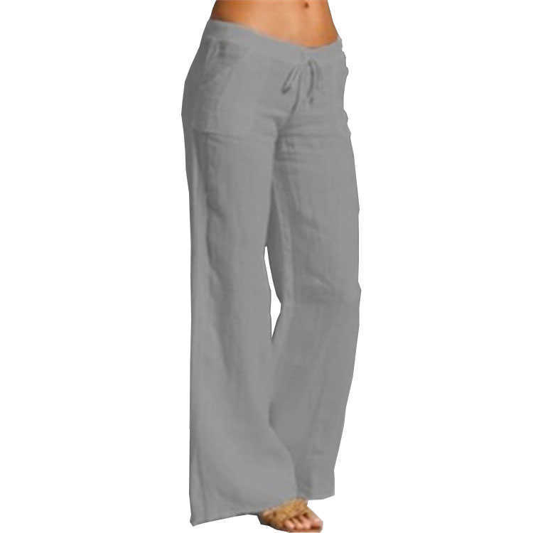 Cotton Linen Women's Pants Loose Plus-sized 5XL Wide Leg High Waist Long Relaxed Straight with Pockets X0628