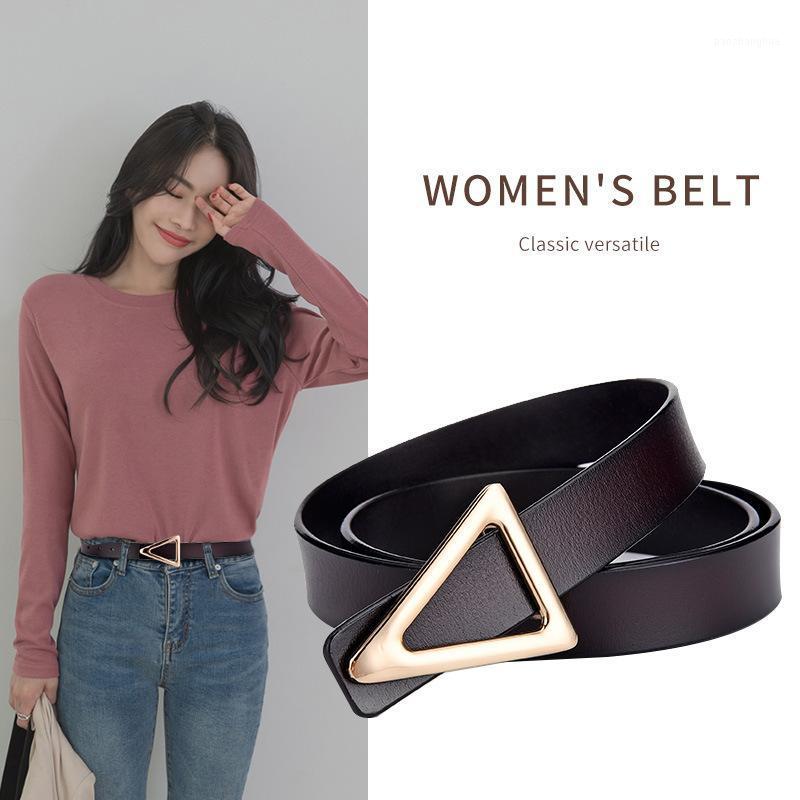 Belts 2022 Ladies Simple And Versatile Leather Triangle Smooth Buckle Dress Thin Belt Women's, Black;brown