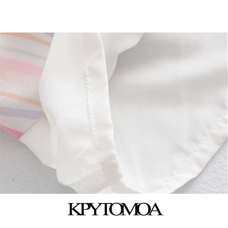KPYTOMOA Women Chic Fashion Office Wear Color Striped Mini Skirt Vintage A Line Back Zipper With Lining Female Skirts Mujer 210619