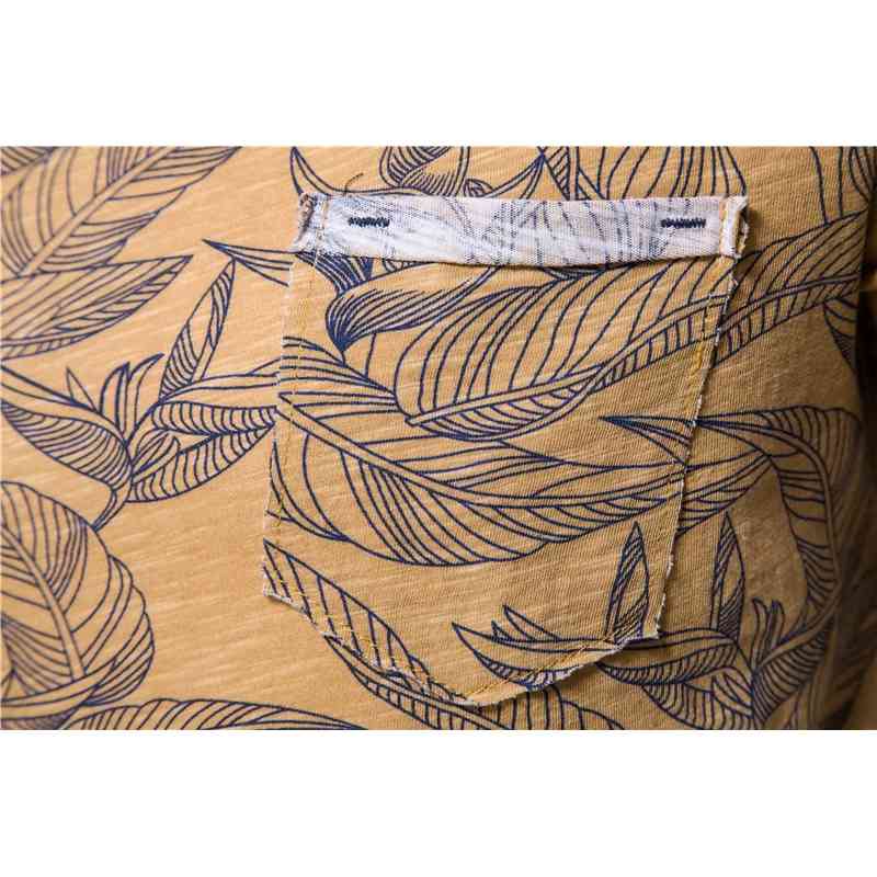 AIOPESON Leaf Printed T Shirt Men Pocket Casual High Quality 100% Cotton Clothing Summer Hawaii Style s 210707