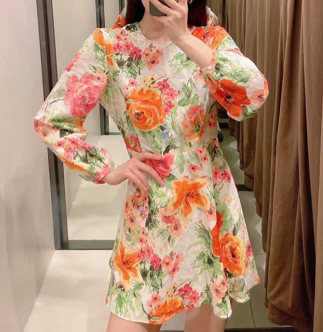 Summer Women Floral Printed Back waist hollow Dress elegant Casual Fashion Vintage Chic Lady Woman Short Sundress 210709