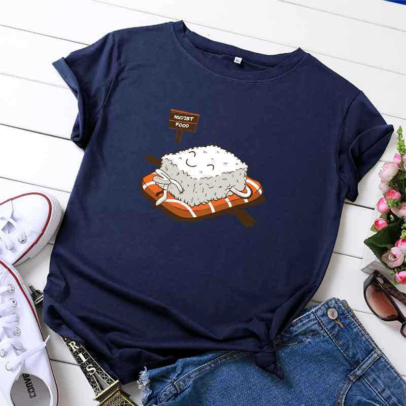 100% Cotton Cute Sushi Print Women T-Shirt Casual Loose Short Sleeve Fashion Harajuku Ladies Tees Top W878 210526