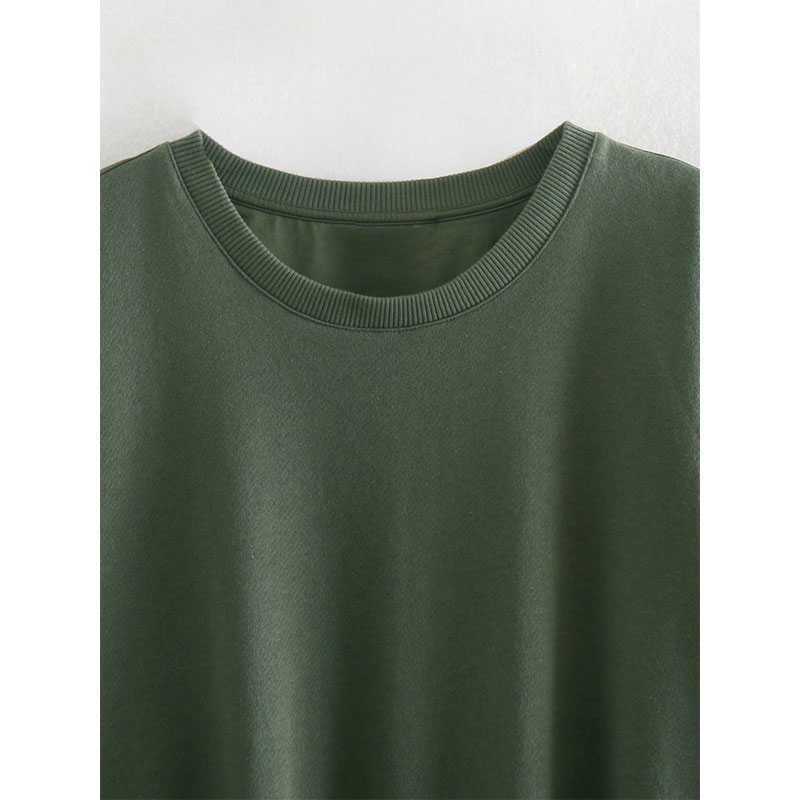 Sweatshirt Women Fashion O Neck Patchwork Sweatshirts Femme Basic Hem Elastic Lace Up Hoodies Chic Pullover Tops 210628