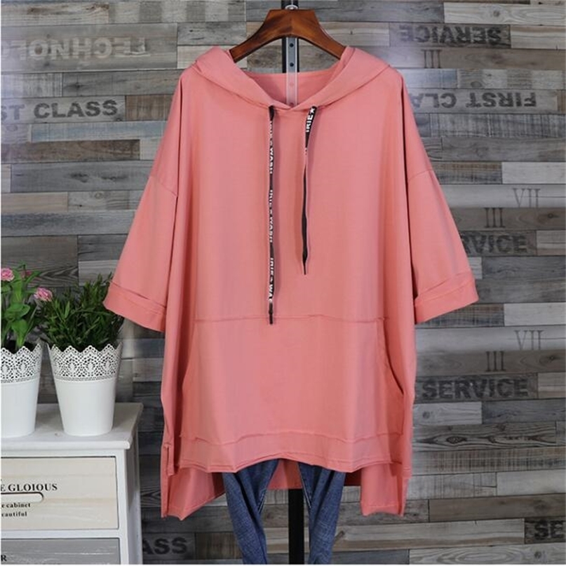Women Spring Summer Tops 5XL Oversize Womens Clothing Relaxed Short Sleeve Girl Loose Long Cap Long Batwing Shirts Coat 201204