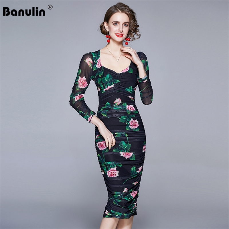Banulin Sprin Summer Runway Floral Printed Pleated Bodycon Dress Women Long Sleeve Elastic Waist Draped Mesh 210603, Black
Banulin Sprin Summer Runway Floral Printed Pleated Bodycon Dress Women Long Sleeve Elastic Waist Draped Mesh 210603, Black