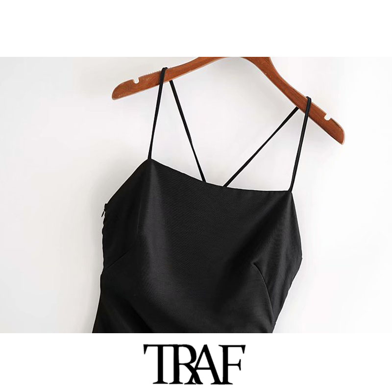 TRAF Women Chic Fashion Side Adjustable Drawstring Draped Midi Dress Vintage Backless Side Zipper Straps Female Dresses 210303