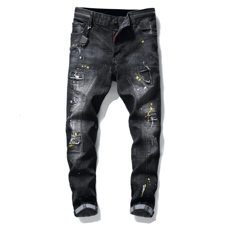 2021 New Men's Male Trousers Personalized Iron Chain Beggar Patch Hole Stitching Rivet Splash Ink Paint Stretch Jeans Denim Pants 7c9c, Black
2021 New Men's Male Trousers Personalized Iron Chain Beggar Patch Hole Stitching Rivet Splash Ink Paint Stretch Jeans Denim Pants 7c9c, Black