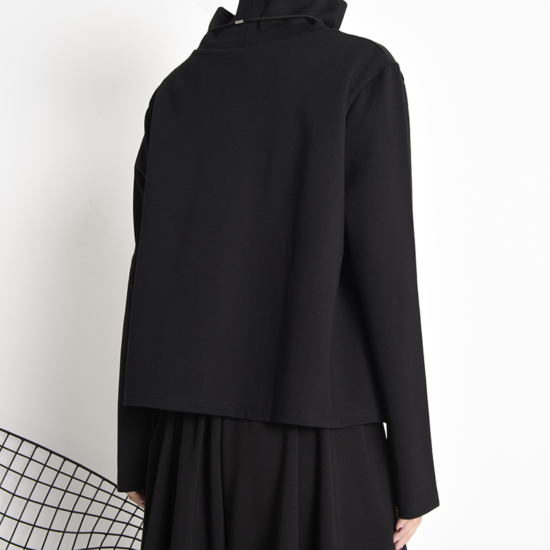 [EAM] Loose Fit Pocket Black Gray Sweatshirt New Turtleneck Long Sleeve Women Big Size Fashion Tide Spring Autumn LJ201130