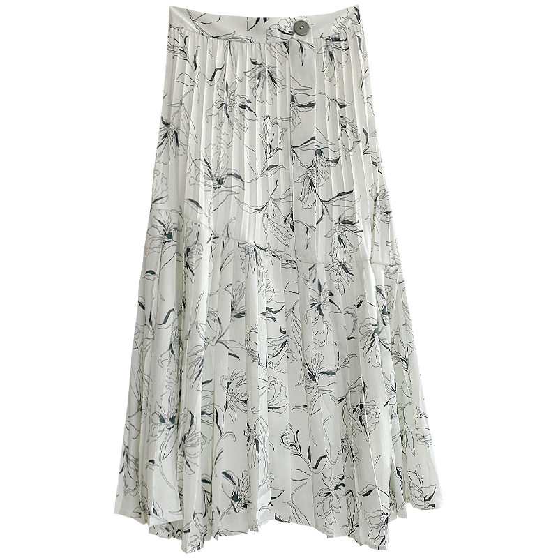 Kuzuwata Spring French Style Women Skirts Elegant Chic Print Irregular Patchwork Jupe Office Lady High Waist Pleated Skirt 210306