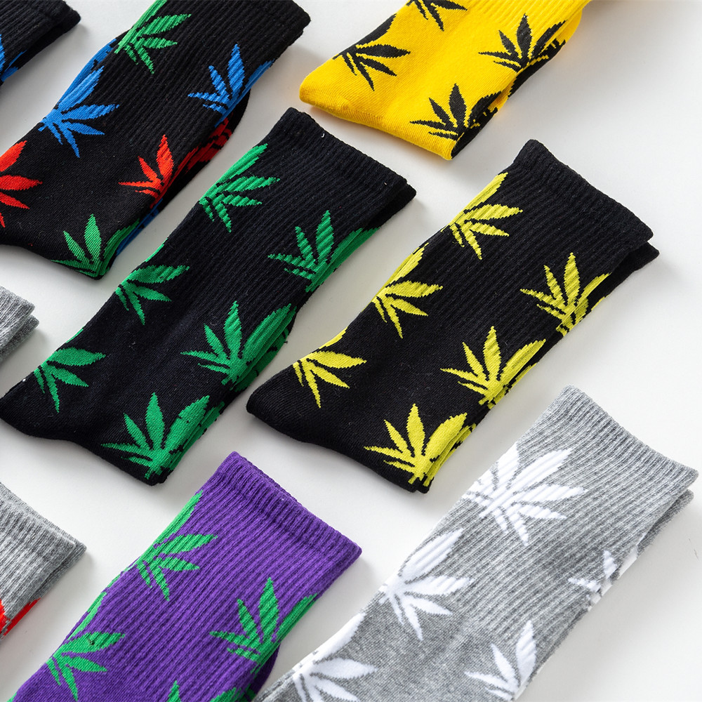 

Cool Bamboo Summer Women Men's Funny Ankle Socks Hemp Meias Long Happy Maple Leaf sokken Cotton Weed Grass White Black Socken