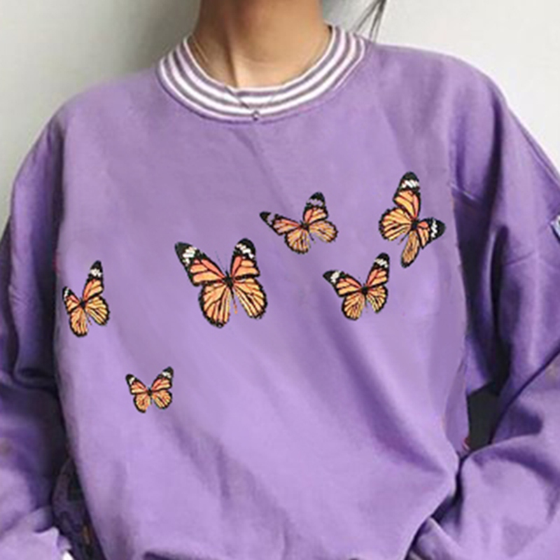 Women Hoodies Purple Autumn Round Neck Young Girls Female Printed Clothes Loose Cute Women Pullover Sweatershirts Oversize 201113