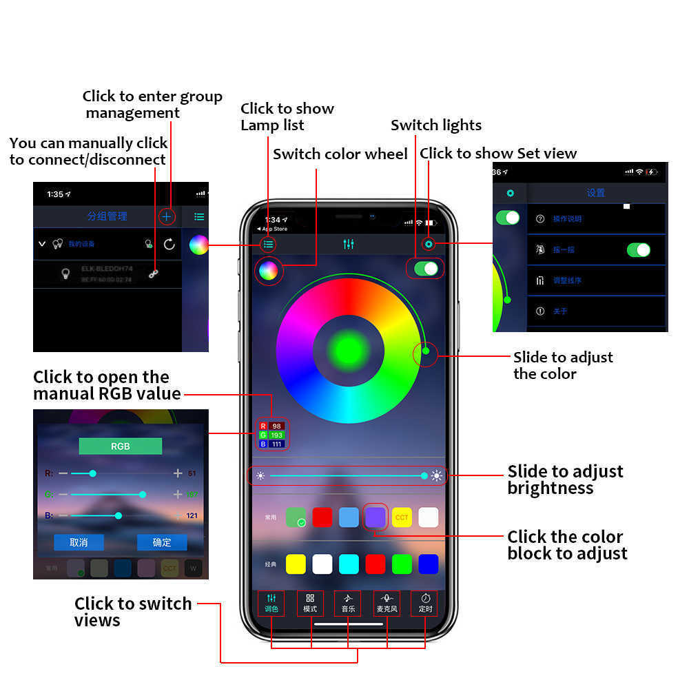 New Car LED Foot Light Ambient Lamp With Bluetooth APP Music Control Multiple Modes Auto Interior Decorative RGB Light Strip Outdoor