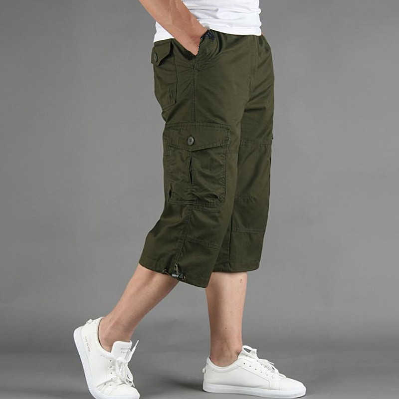 Long Length Cargo Shorts Men Summer Casual Cotton Multi Pockets Breeches Cropped Trousers Military Camouflage 5XL 210629