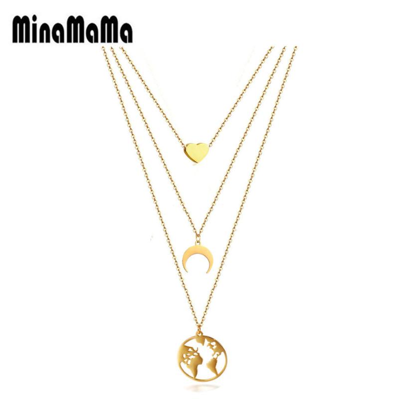 Pendant Necklaces Stainless Steel 3 Layers Multilayers Chain Moon Choker For Women Girls Heart Jewelry
Pendant Necklaces Stainless Steel 3 Layers Multilayers Chain Moon Choker For Women Girls Heart Jewelry