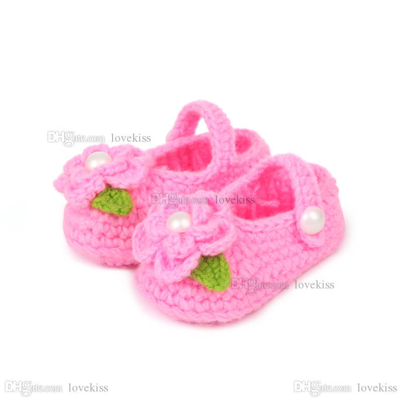 Baby Shoes Girls Boys First Walker Shoe Newborn Crochet Hand Knitted Footwear Cute Cartoon Flower B64532699229