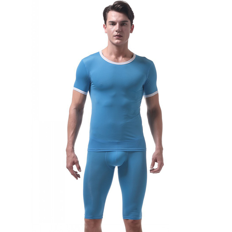 Blue Sexy Men's underwear Ice silky sleepwear twinset Pajamas Set loungewear short sleeve tops and boxer shorts #VS007DTZ
Blue Sexy Men's underwear Ice silky sleepwear twinset Pajamas Set loungewear short sleeve tops and boxer shorts #VS007DTZ