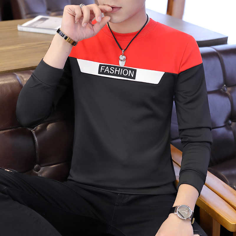 Sweaters male spring and autumn men's long sleeves round collar bottom shirt Korean version slim T students on clothin 210629