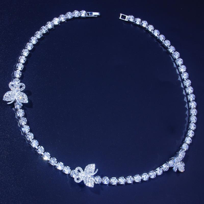 Iced Out Tennis Chains Butterfly Necklaces 6mm Bling Rhinestone Hip Hop Jewelry Silver Gold Pink Fashion Women Animal Collar Necklace Gifts