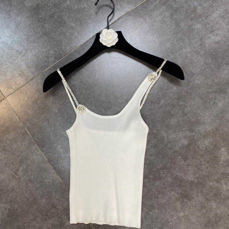 DEAT Women Knitting Diamond-encrusted Chain Sling Camis Arrivals Backless Sexy Fashion Spring Summer 11D529 210709