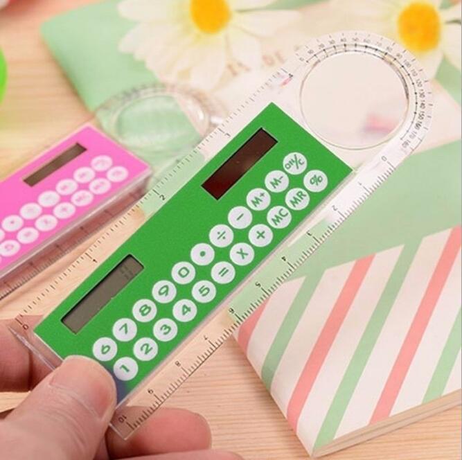 2 in 1 Ruler Digital Calculator Colorful Student Mini Portable Solar Energy Kid Rule Office Stationery