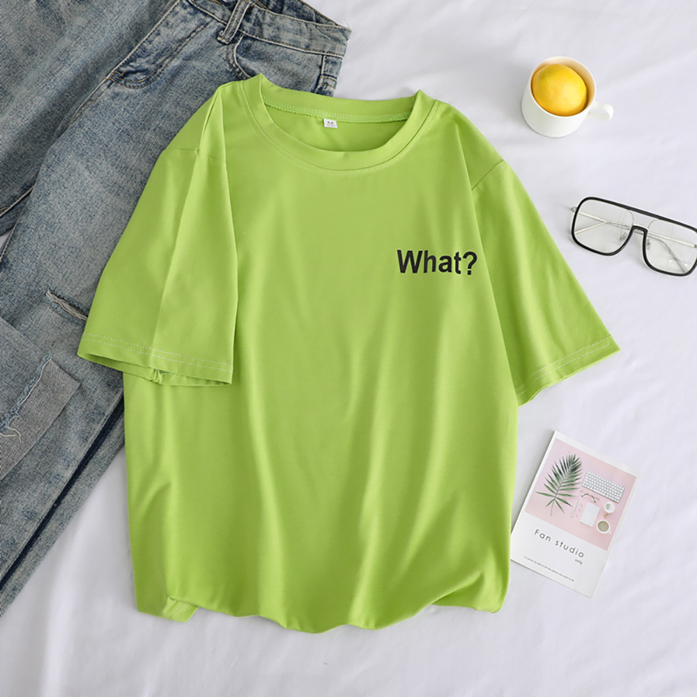 Green Print T-shirt Woman Short Sleeve Shirts Casual Loose Black White Aesthetic Tshirt Women Cute Tops Plus Size Summer Tees T200614