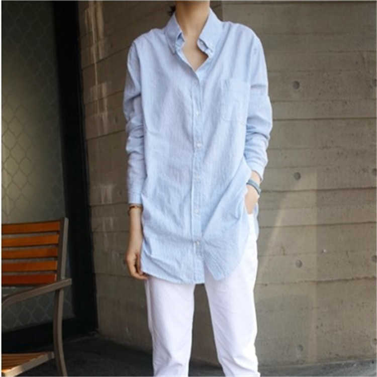 Strip Full Shirts Loose Slim Casual All Match Bottom Women Blouses 210615