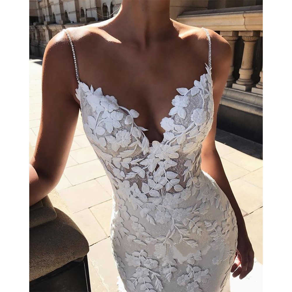 Diiwii Woman Dress V-Neck Sling Sleeveless Long Wedding Party Sexy Backless Lace Flower Floor-Length Female 210630