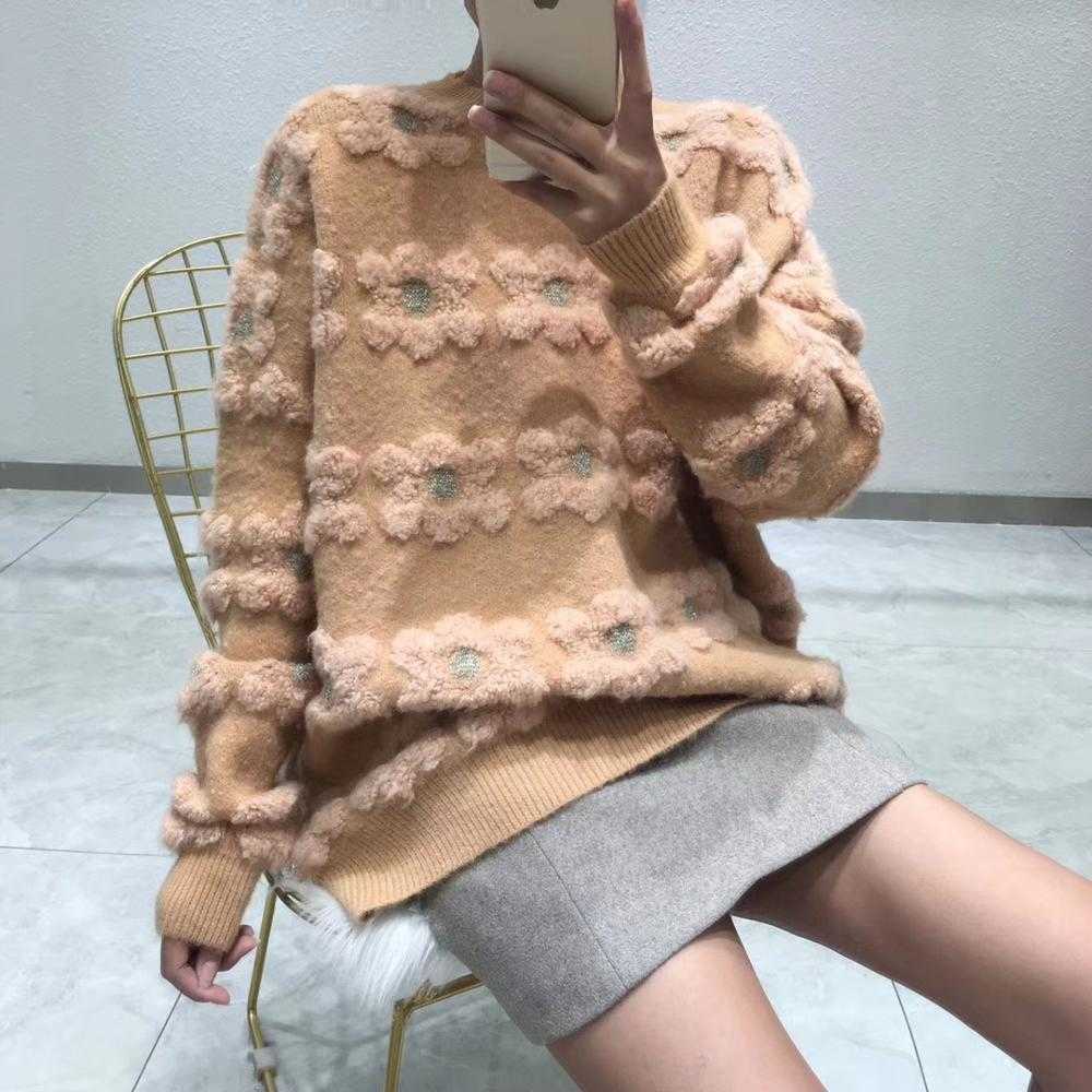 H.SA Korean Style Women Sweet Knit Jumpers Floral Patchwork Knit Pull Jumpers Oneck Cute Chic Pullovers Sweater Floral Jumpers 210716