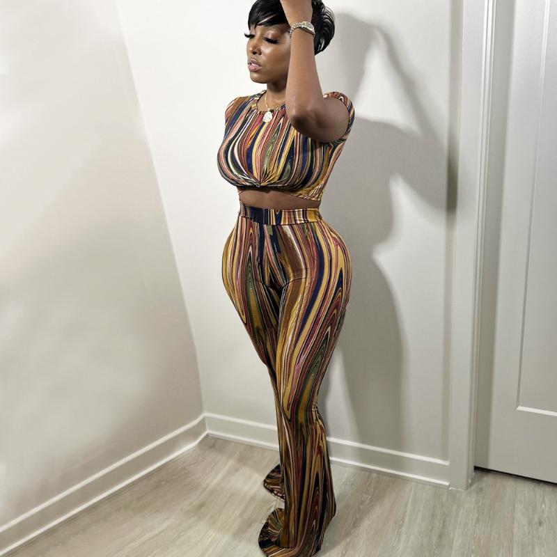 Women' Two Piece Pants Casual Tracksuit Geometric Pattern Short Sleeve Bandage Crop Top And High Waist Bodycon Bell Bottom Trouser Co Ord, Brown
Women' Two Piece Pants Casual Tracksuit Geometric Pattern Short Sleeve Bandage Crop Top And High Waist Bodycon Bell Bottom Trouser Co Ord, Brown