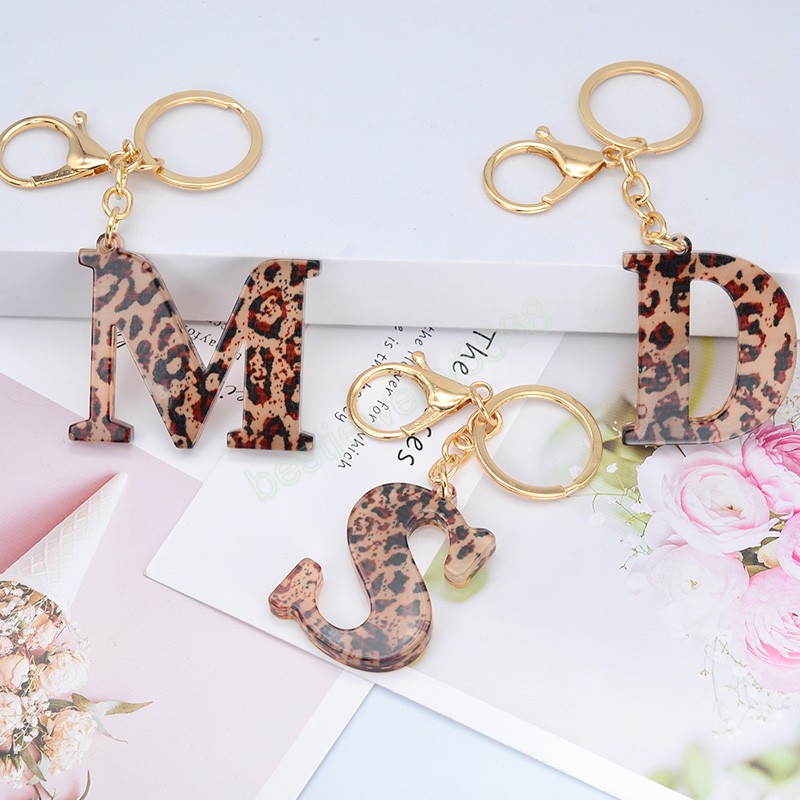 Acrylic 26 Letters Plastic Keychains Leopard Print A-Z Initial Keyrings Women Handbag Hanging Pendant Key Chains Accessories