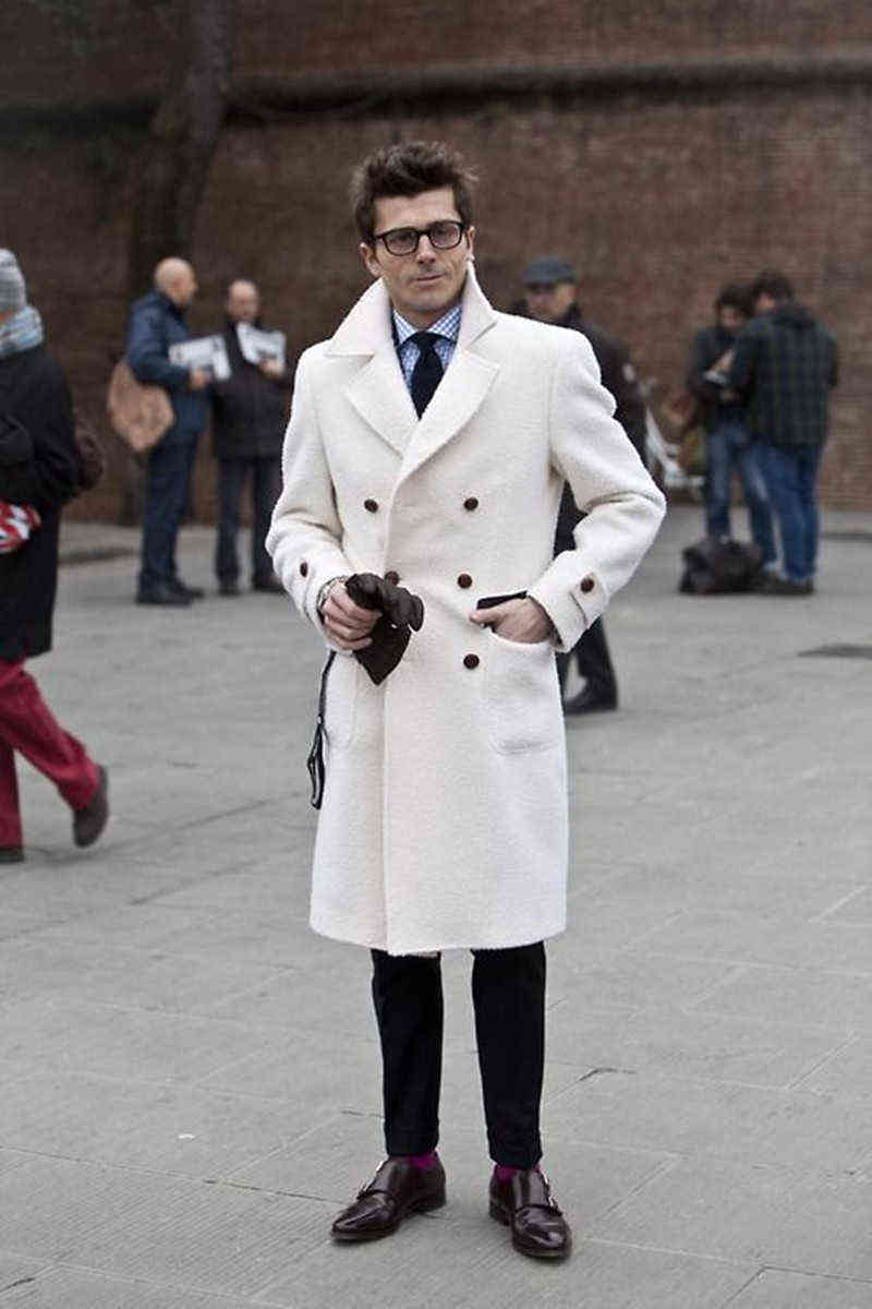 Solid White England Style Woolen Overcoat Men's Thick Plus Double-Breasted Long Coat Casual Winter Fashion Warm Jacket 211122