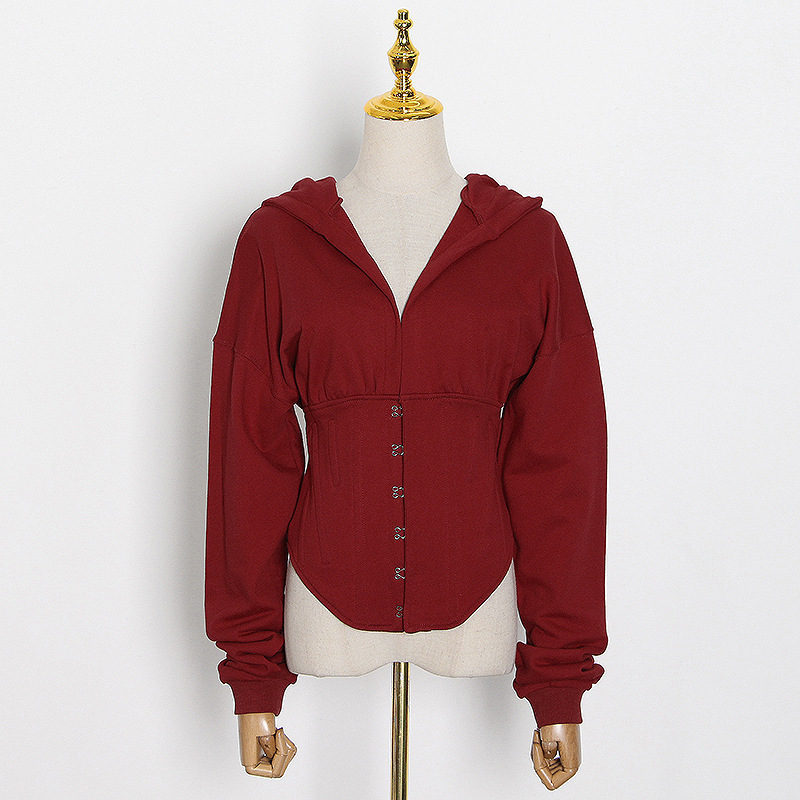 Women Lace Up Corset Hoodie Spring Autumn High Waist Tunic Hooded Sweatshirt Tracksuit High Street 201211