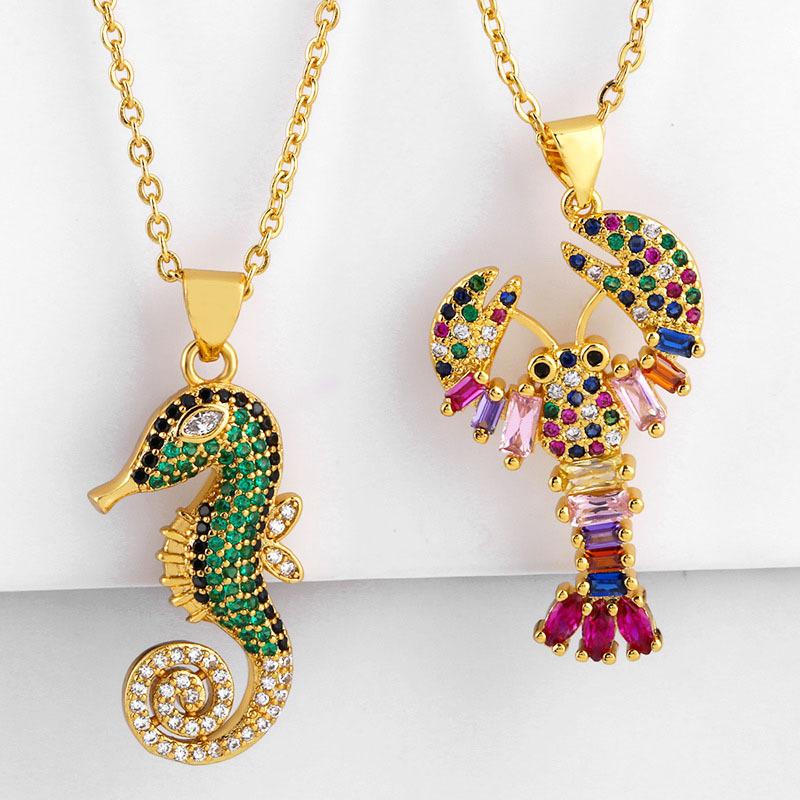 Pendant Necklaces Rainbow Jewelry Gold Necklace Lobster Seahorse Micro Pave CZ Cubic Zirconia Ladies Design
Pendant Necklaces Rainbow Jewelry Gold Necklace Lobster Seahorse Micro Pave CZ Cubic Zirconia Ladies Design